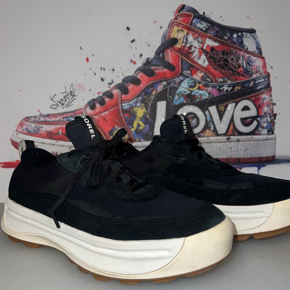 Sorel Kinetic Breakthru Tech Lace Womens 8.5 Black Good Platform Sneaker NL4855